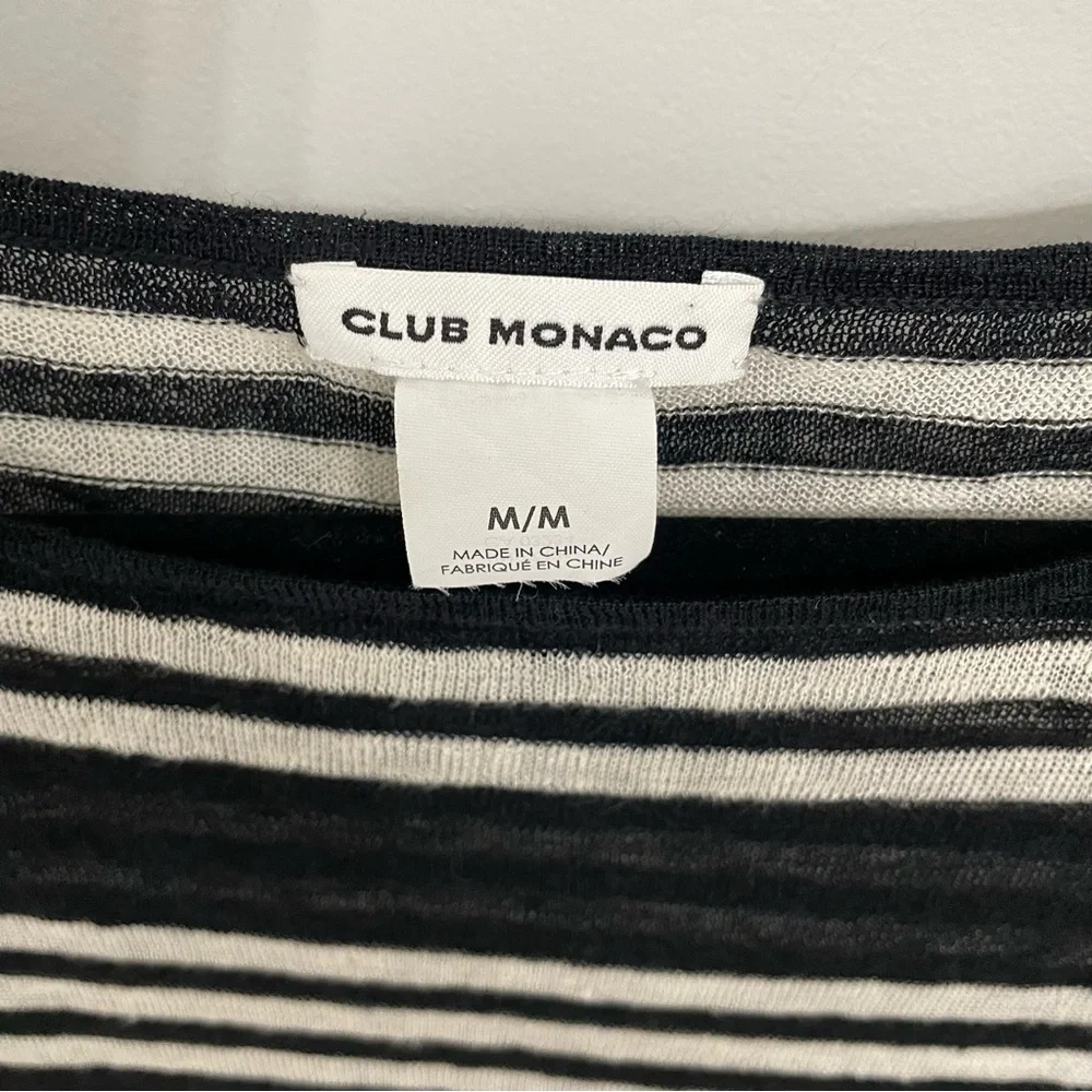 New! Club Monaco Featherweight Linen Blend Sweater Size Medium Black Stripe.  B - Picture 3 of 7
